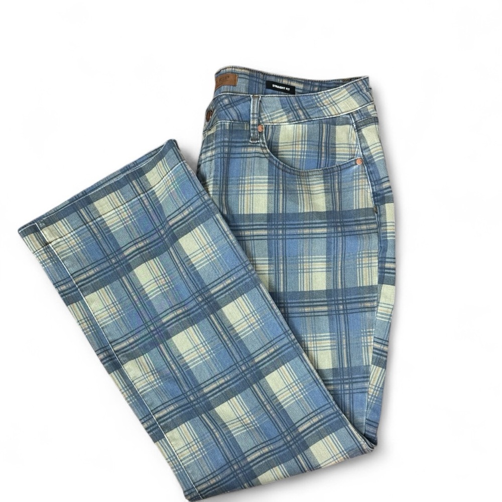 Judy Blue Women’s 24W Plus size Straight Fit High Rise Plaid Stretch Jeans